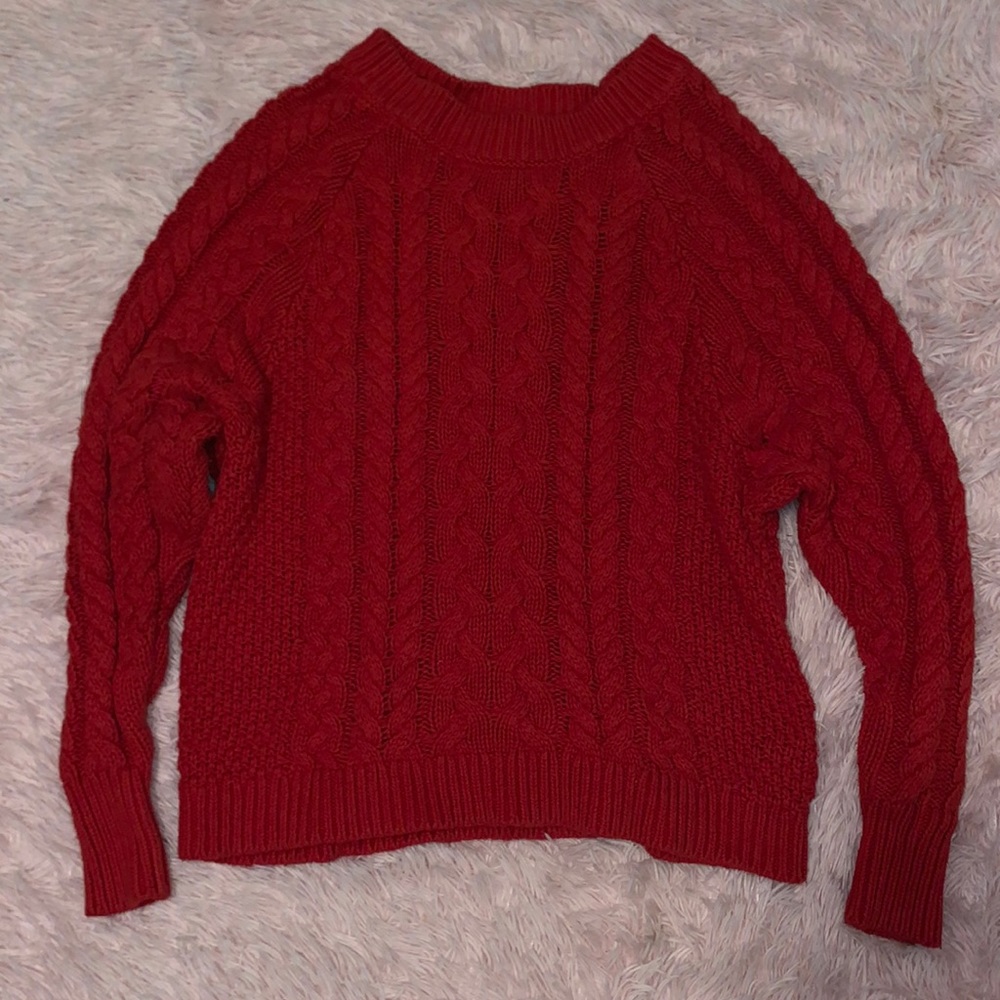 aerie Red Cable Knit Sweater